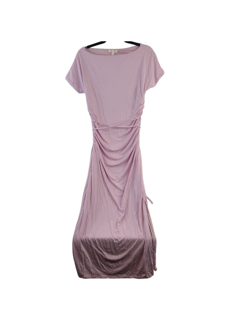 NEW Lalavon Lavender Maxi Dress Ruched Detailing Side Slit & Short Sleeves Sz M